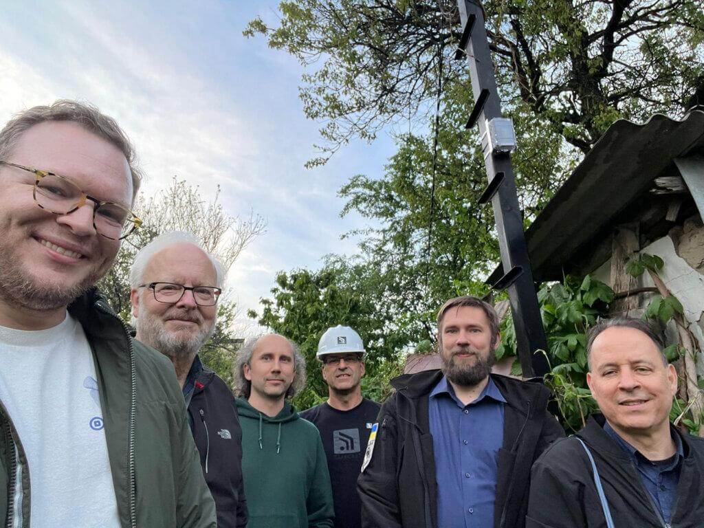 The Safecast/SaveDnipro/Blues Inc team are all smiles after the successful installation of the rst Radnote realtime radiation detector in Kyiv, Ukraine, May 6, 2024