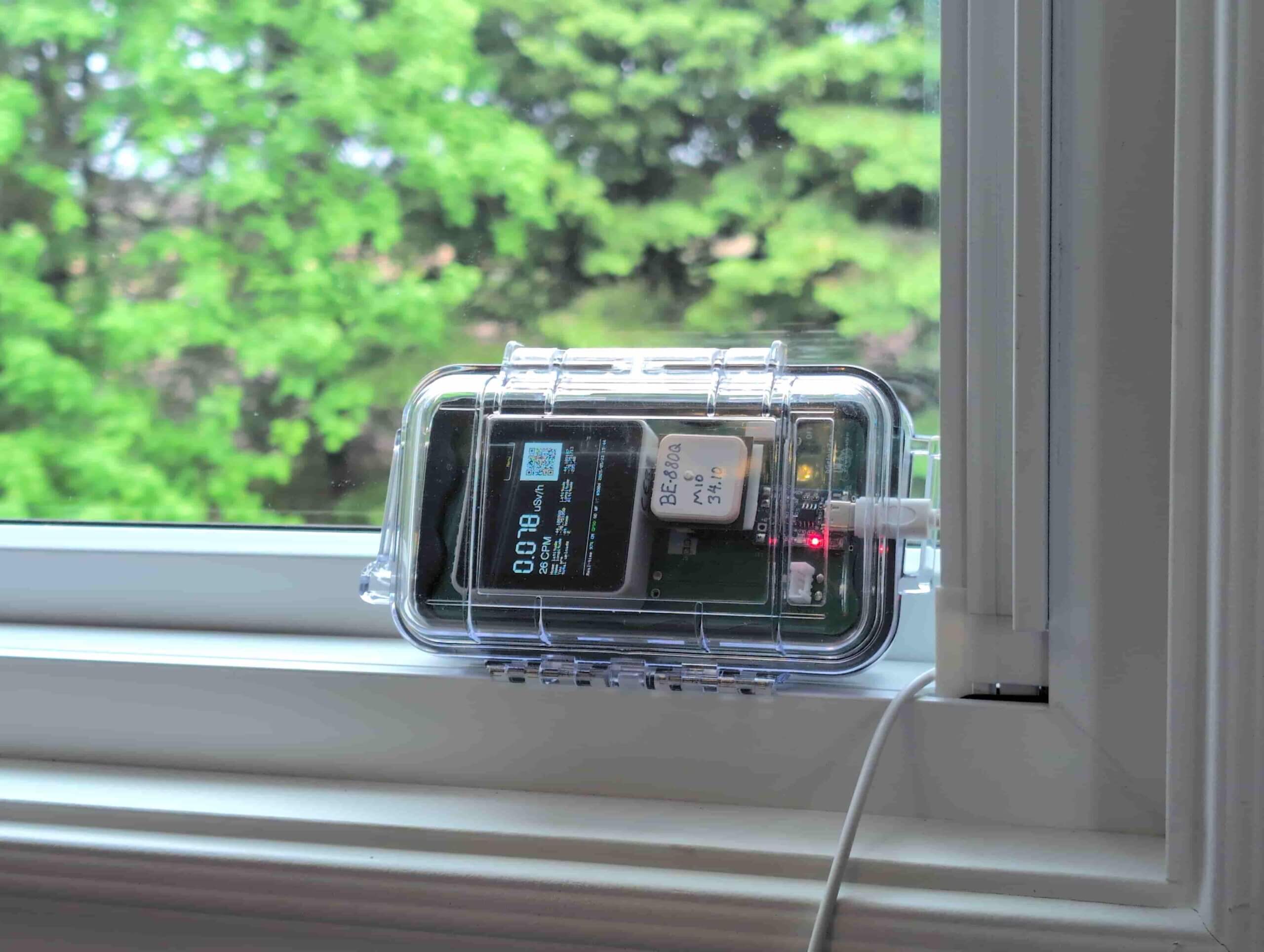 A bGeigiezen fixed monitor measuring radiation data in teh area around Darlington Nuclear Generating station