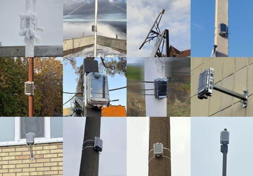 Above: Multiple image showing Radnote radiation monitoring stations installed by partners and communities in real-world conditions in Ukraine. © Pavlo Tkachenko/ SaveDnipro